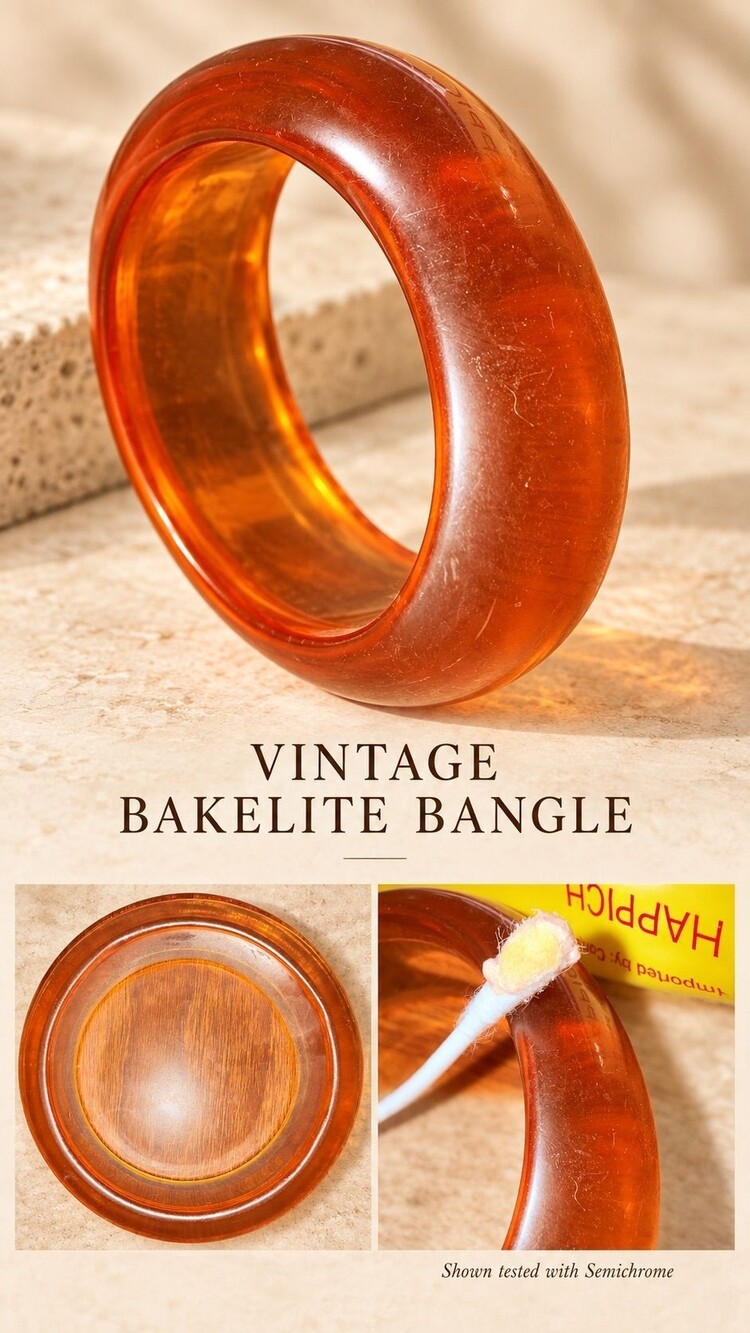 DFA.072 Vintage Apple Juice Bakelite Bangle Bracelet — Translucent Amber, Chunky